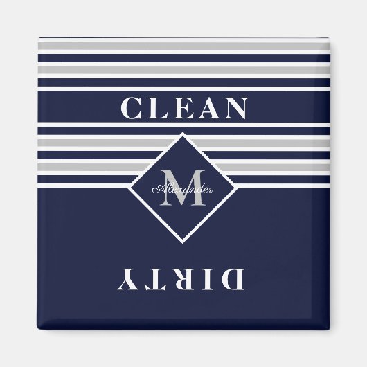 Nautical Modern Navy Grey Dishwasher Clean Dirty Magneet (Voorkant)