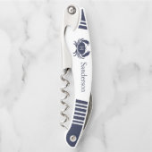 Nautical Modern Navy, White Striped Gray Monogram Kurkentrekker (Voorkant)