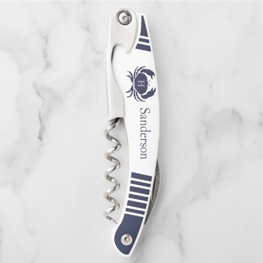 Nautical Modern Navy, White Striped Gray Monogram Kurkentrekker (Voorkant)