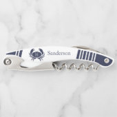 Nautical Modern Navy, White Striped Gray Monogram Kurkentrekker (Voorkant)