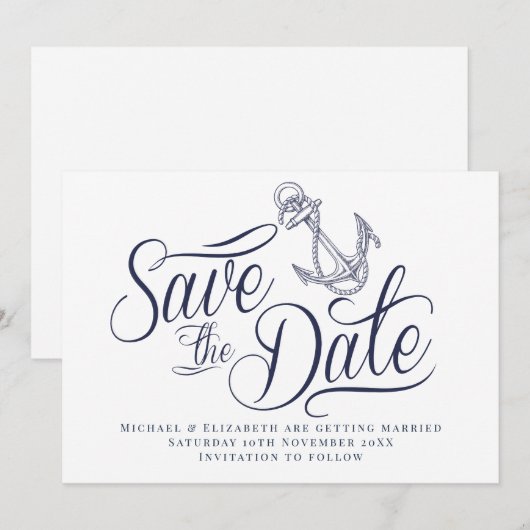 Nautical modern Save the Date Kaart (Voorkant / Achterkant)