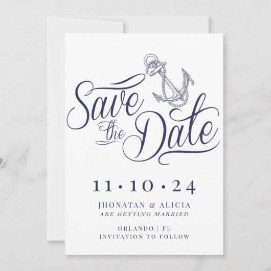 Nautical Modern White and Blue Save the Date Kaart (Voorkant)