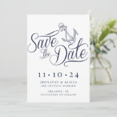 Nautical Modern White and Blue Save the Date Kaart (Staand voorkant)