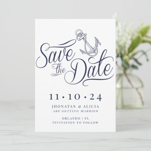 Nautical Modern White and Blue Save the Date Kaart (Staand voorkant)