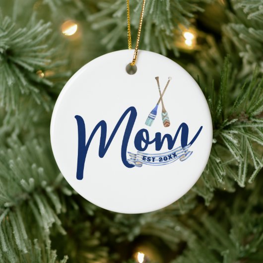 Nautical Moeder Opgericht Navy Blauwe Schrift  Keramisch Ornament (Boom)