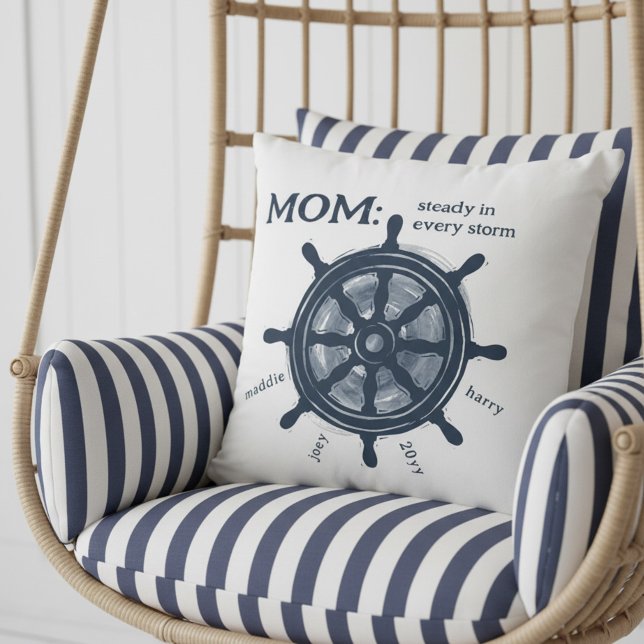 Nautical Mom Steady Helm Family Names Kussen (Nautical Mom pillow with Family Names - perfect for mother's day, birthday or just because!)