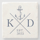 Nautical Monogram Anchor Navy Stenen Onderzetter (Voorkant)