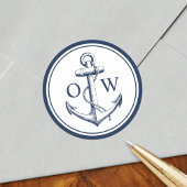 Nautical Monogram Anchor Navy White Ronde Sticker