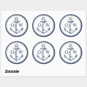 Nautical Monogram Anchor Navy White Ronde Sticker (Vel)