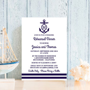 Nautical Monogram Anchor Wedding Rehearsal Dinner Kaart