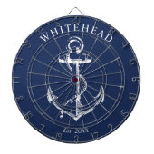 Nautical Monogram Anker Navy Blue Dartbord (Voorkant)