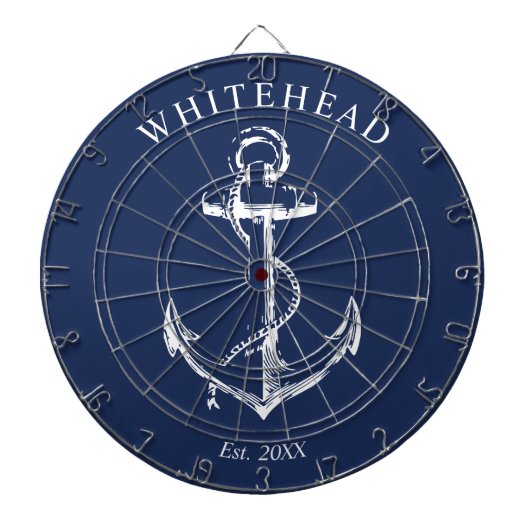 Nautical Monogram Anker Navy Blue Dartbord (Voorkant)