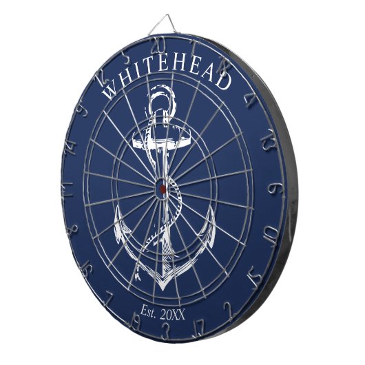 Nautical Monogram Anker Navy Blue Dartbord (Voorkant Rechts)
