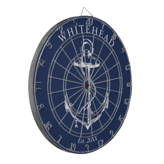 Nautical Monogram Anker Navy Blue Dartbord (Voorkant Links)