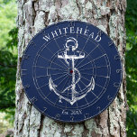 Nautical Monogram Anker Navy Blue Dartbord<br><div class="desc">Gepersonaliseerd nautisch ankerontwerp. Geweldig voor een familiereünie,  bruiloft of familiegeschenk.</div>
