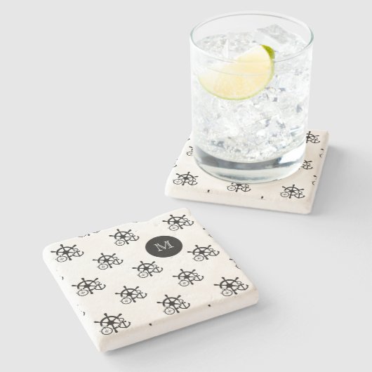 Nautical Monogram Drink Coasters Stenen Onderzetter (Zijkant)