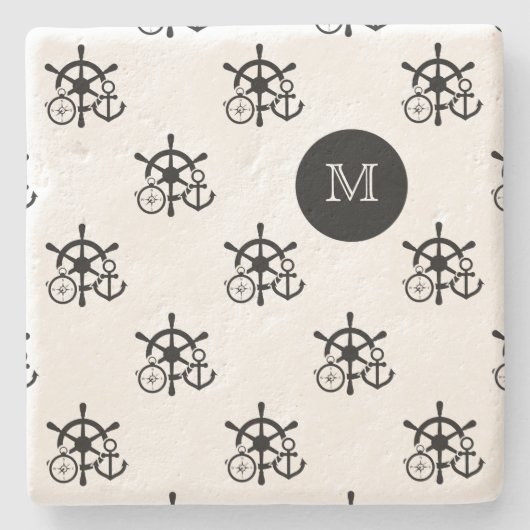 Nautical Monogram Drink Coasters Stenen Onderzetter (Voorkant)
