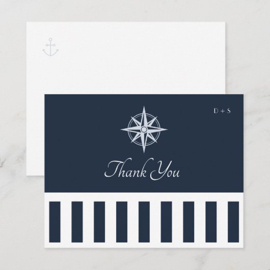 Nautical Monogram Elegant Wedding Stripes Bedankkaart (Voorkant / Achterkant)