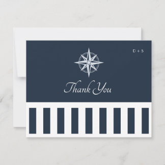 Nautical Monogram Elegant Wedding Stripes Bedankkaart