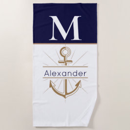 Nautical Monogram naam kustmarine Blue Anchor Strandlaken