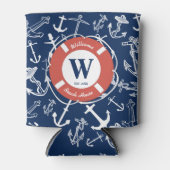 Nautical Monogram Navy Blue Anchor Beach House Blikjeskoeler (Voorkant)