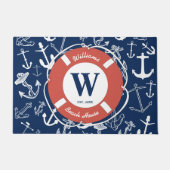 Nautical Monogram Navy Blue Anchor Beach House Deurmat (Voorkant)