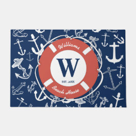 Nautical Monogram Navy Blue Anchor Beach House Deurmat