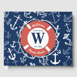 Nautical Monogram Navy Blue Anchor Beach House Gastenboek