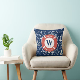 Nautical Monogram Navy Blue Anchor Beach House Kussen