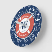 Nautical Monogram Navy Blue Anchor Beach House Ronde Klok (Hoek)