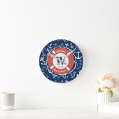 Nautical Monogram Navy Blue Anchor Beach House Ronde Klok (Huis)