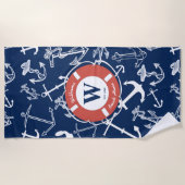 Nautical Monogram Navy Blue Anchor Beach House Strandlaken (Voorkant)