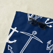 Nautical Monogram Navy Blue Anchor Beach House Strandlaken (In situ)