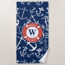 Nautical Monogram Navy Blue Anchor Beach House Strandlaken
