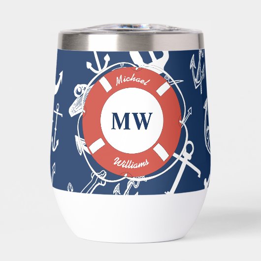 Nautical Monogram Navy Blue Anchor Pattern (Voorkant)