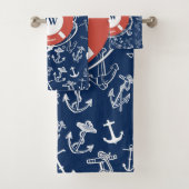 Nautical Monogram Navy Blue Anchor Pattern Bad Handdoek (Insitu)