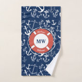Nautical Monogram Navy Blue Anchor Pattern Bad Handdoek (Handdoek)