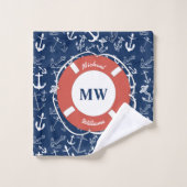 Nautical Monogram Navy Blue Anchor Pattern Bad Handdoek (Wasdoekje)