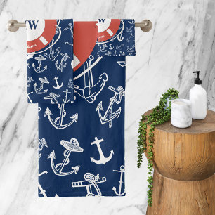 Nautical Monogram Navy Blue Anchor Pattern Bad Handdoek
