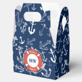 Nautical Monogram Navy Blue Anchor Pattern Bedankdoosjes (Geopend)
