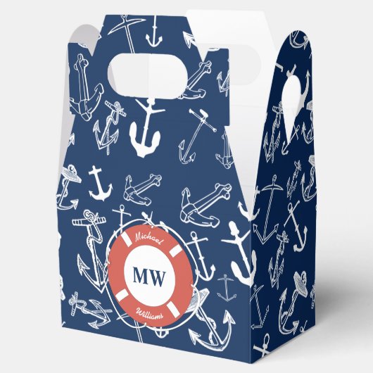 Nautical Monogram Navy Blue Anchor Pattern Bedankdoosjes (Geopend)