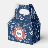 Nautical Monogram Navy Blue Anchor Pattern Bedankdoosjes (Voorkant Zijde)