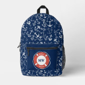 Nautical Monogram Navy Blue Anchor Pattern Bedrukte Rugzak (Voorkant)