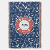 Nautical Monogram Navy Blue Anchor Pattern Deken (Voorkant Verticaal)