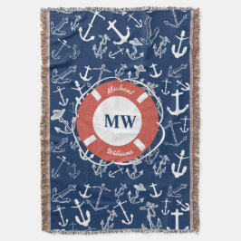 Nautical Monogram Navy Blue Anchor Pattern Deken