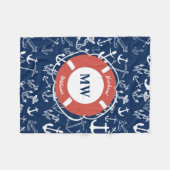 Nautical Monogram Navy Blue Anchor Pattern Fleece Deken (Voorkant (Horizontaal))