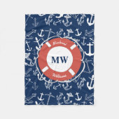 Nautical Monogram Navy Blue Anchor Pattern Fleece Deken (Voorkant)