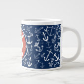 Nautical Monogram Navy Blue Anchor Pattern Grote Koffiekop (Rechts)