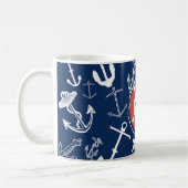 Nautical Monogram Navy Blue Anchor Pattern Koffiemok (Links)