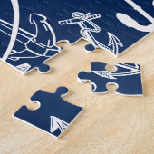 Nautical Monogram Navy Blue Anchor Pattern Legpuzzel (Zijkant)